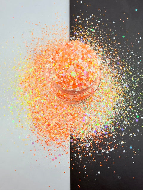 Marshmallow Pumpkin- Orange White Rainbow Chunky Mixed Glitter 14-1