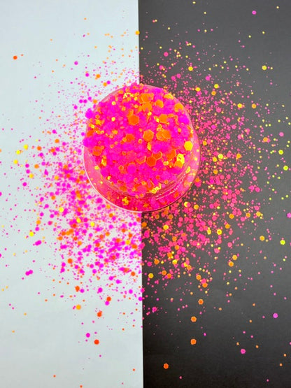 Pumpkin Kiss- Hot Pink and Orange Custom Mixed Glow Glitter 11-1