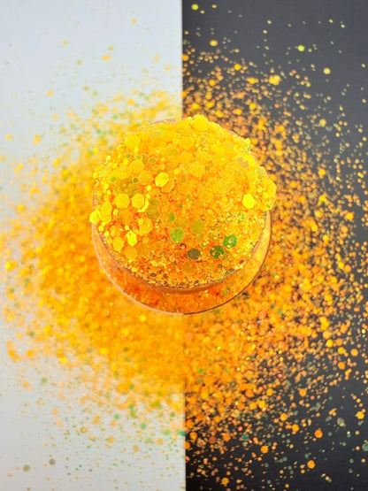 Forbidden Flame- Orange Chrome Pearl Shimmy Chunky Mixed Glitter 3-1