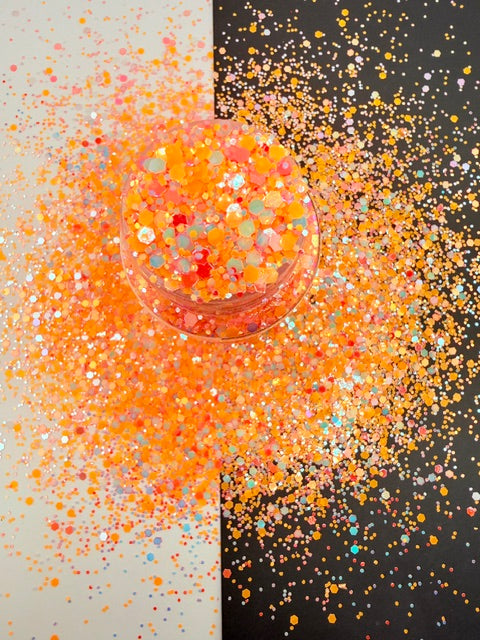 Sugar Skull- Orange Pink Silver Color Shift Glow Custom Mixed Chunky Glitter