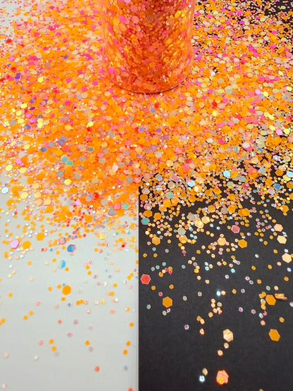 Sugar Skull- Orange Pink Silver Color Shift Glow Custom Mixed Chunky Glitter 1-9