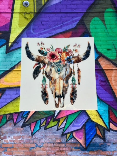 395. Boho Cow Skull Decal