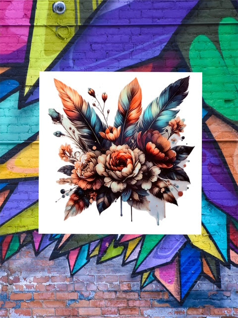 229. Boho Feather Floral Decal