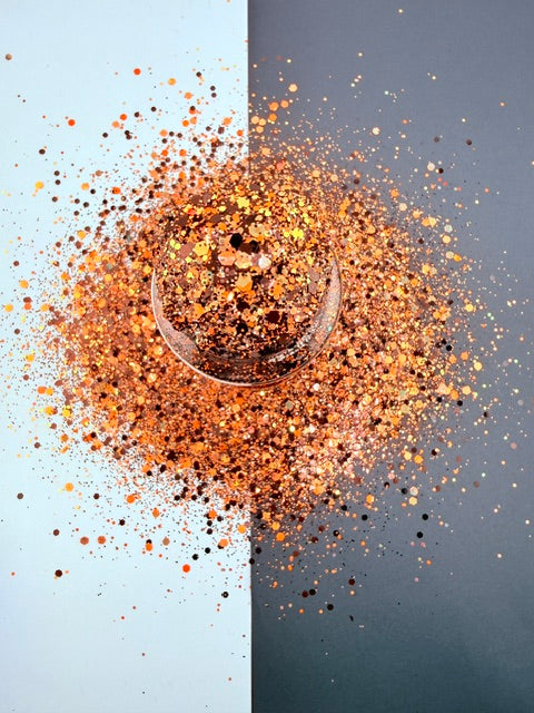 Bonfire & Bourbon- Dark Brown and Color Shift Orange Chunky Custom Mixed Glitter
