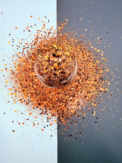 Bonfire & Bourbon- Dark Brown and Color Shift Orange Chunky Custom Mixed Glitter