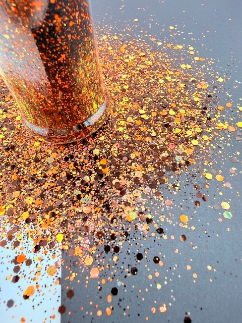 Bonfire & Bourbon- Dark Brown and Color Shift Orange Chunky Custom Mixed Glitter