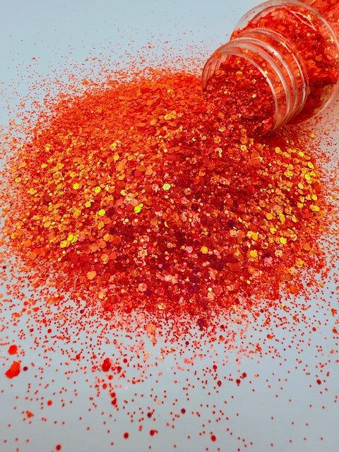 Coral Inferno- Coral Color Shift Chunky Mixed Glitter 8-10