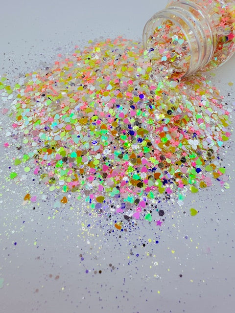 Lullaby Lush- Pink and Yellow Heart and Star Chunky Mixed Glitter 9-9