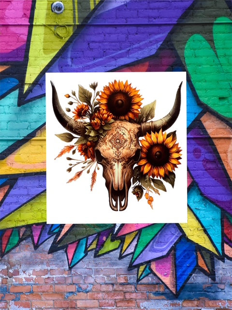 328. Bull Skull Sunflower Decal