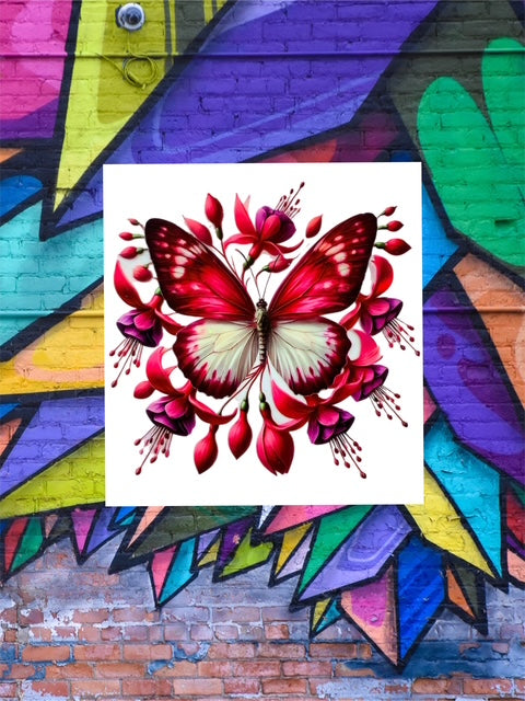 605. Pink Floral Butterfly Decal