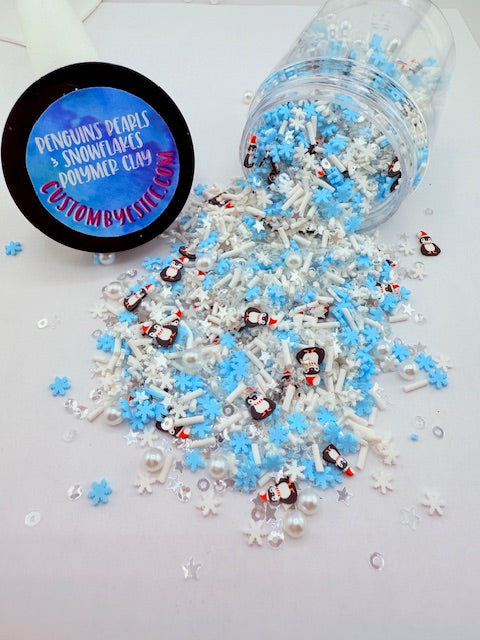 3. Penguins Pearls and Snowflakes- Polymer Clay Pieces 11-10