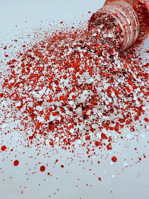 Peppermint Pretty- Sparkling White and Textured Red Metallic Custom Mixed Chunky Glitter 11-2