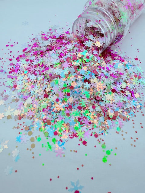 Barbie Blizzard- Hot Pink Glitter Mixed with Opal Snowflakes Chunky Mixed Glitter 11-1