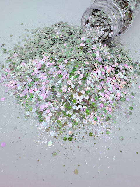 Holiday Heirloom- Silver Green Color Shift Chunky Custom Mixed Glitter