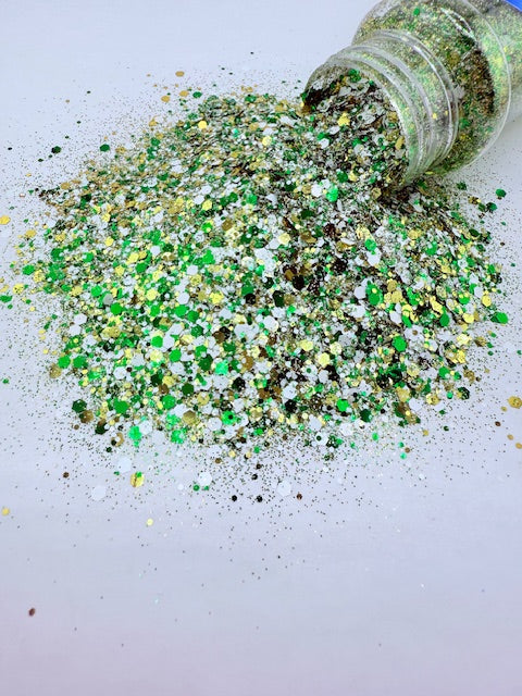 Champagne Pine- White Gold Green Chunky Mixed Glitter 11-1
