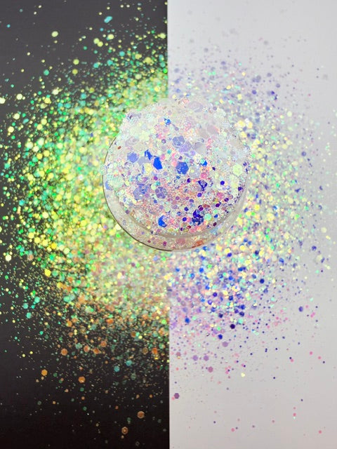 EXCLUSIVE MIX A- White iridescent Textured Color Shift Chunky Mixed Glitter