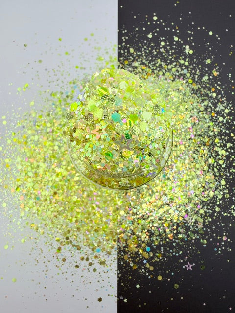 EXCLUSIVE MIX G- Yellow Textured Color Shift GLOW Chunky Mixed Holo Star Glitter