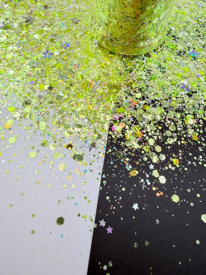 EXCLUSIVE MIX G- Yellow Textured Color Shift GLOW Chunky Mixed Holo Star Glitter