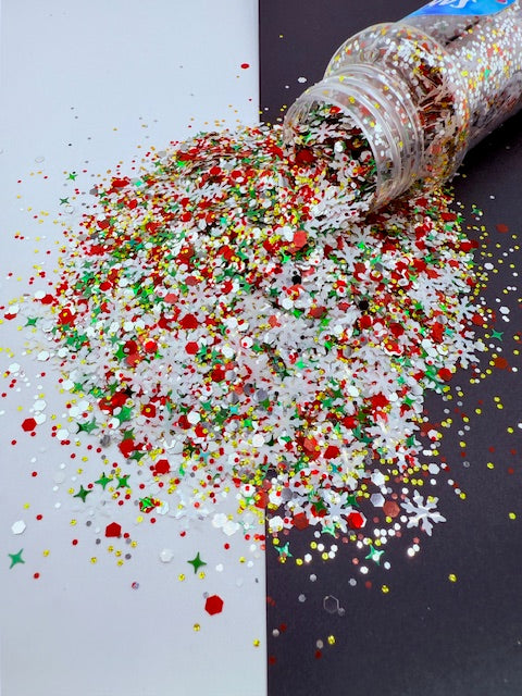 Santa's Secret - Red Green Silver Gold White Snowflake Chunky Mixed Glitter 12-4