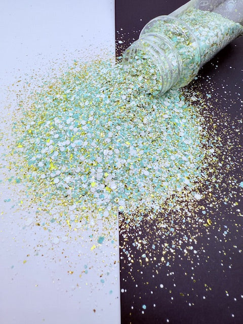 Sage Essence - Sage Green White and Gold Chunky Mixed Glitter 12-5