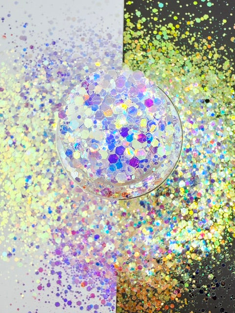 Iced Amethyst- White Purple Iridescent Color Shift Chunky Mixed Glitter 14-9