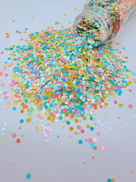Boho Babe - Cream Pink Teal White and Yellow Circle Mixed Glitter 12-5