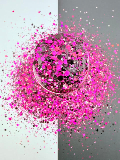 Pretty Little Nightmare- Textured Pink and Black Custom Mixed Chunky Glitter 14-9