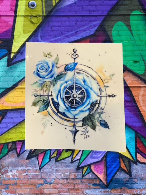 4. Blue Floral Compass Decal