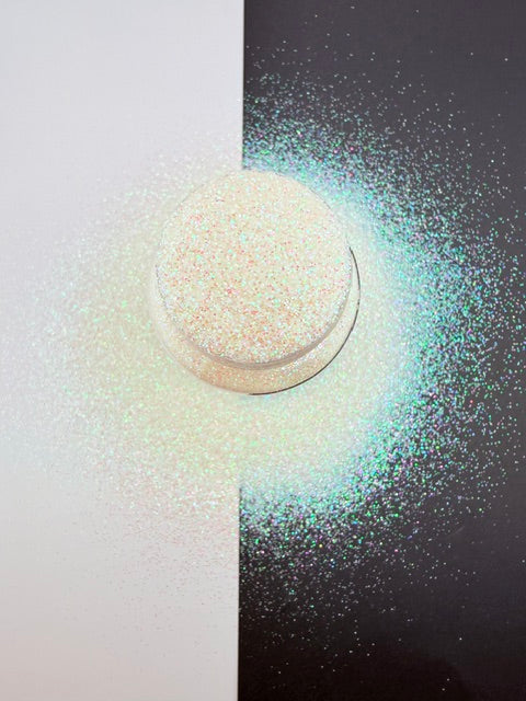 Supernatural- Iridescent White Rainbow Fine Glitter- GREEN GLOW