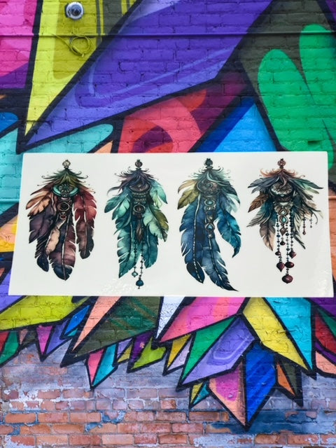 411. Watercolor Boho Feather Embellishment Sheet UVDTF