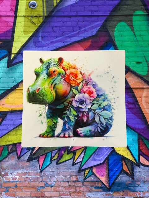 46. Floral Hippo Decal