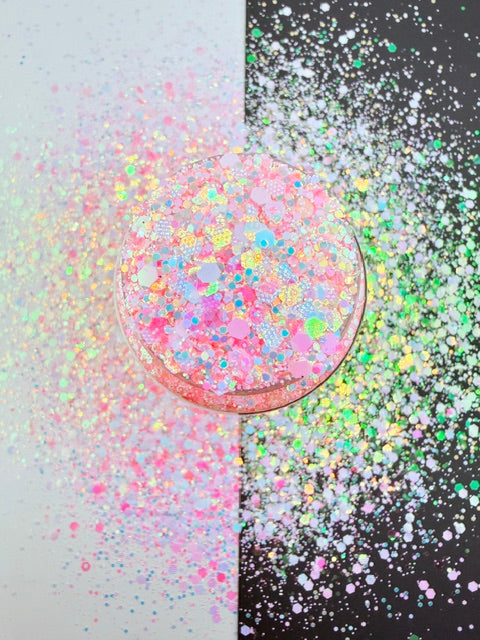 EXCLUSIVE MIX A- GLOW- Pink Opal Textured Chunky Custom Mixed Glitter
