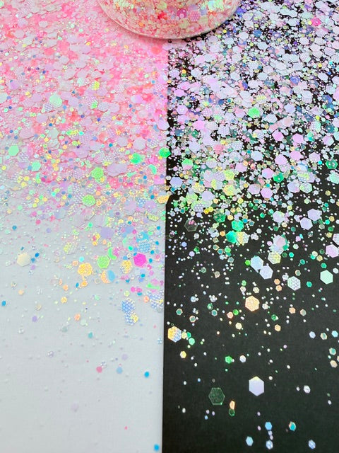 EXCLUSIVE MIX A- GLOW- Pink Opal Textured Chunky Custom Mixed Glitter