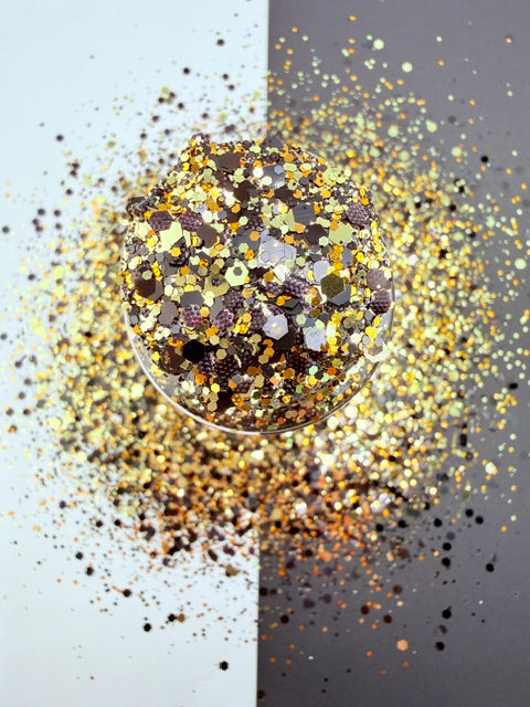 Noel Noir- Black and Gold Textured Custom Mixed Chunky Glitter