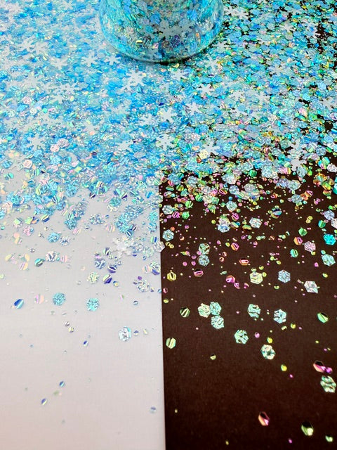Alpine Affair- Blue Teal Color Shift Textured Snowflake Custom Mixed Glitter