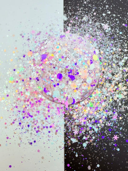 Purple December- Luxe Purple White Chunky Snowflake Mixed Glitter
