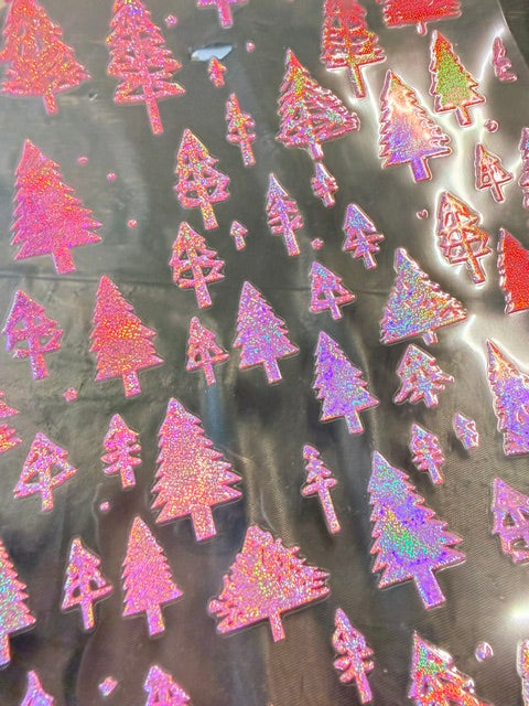 D43. ELEMENT SHEET- Rose Gold Pink Sparkle HOLOGRAPHIC Christmas Trees
