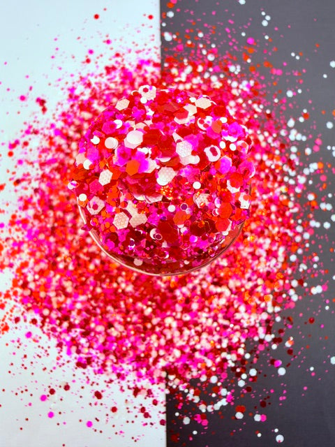 Candy Cane Kiss- Pink White Red Textured Chunky Custom Mixed Glitter