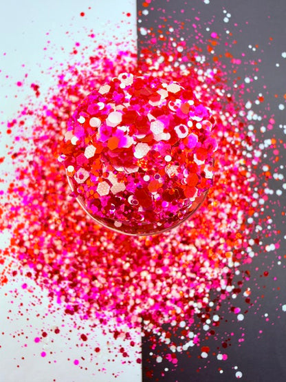 Candy Cane Kiss- Pink White Red Textured Chunky Custom Mixed Glitter