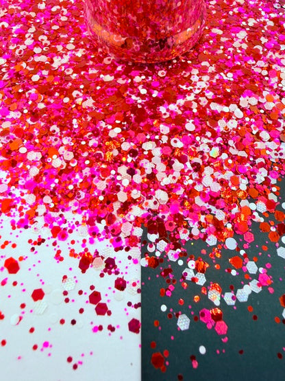 Candy Cane Kiss- Pink White Red Textured Chunky Custom Mixed Glitter