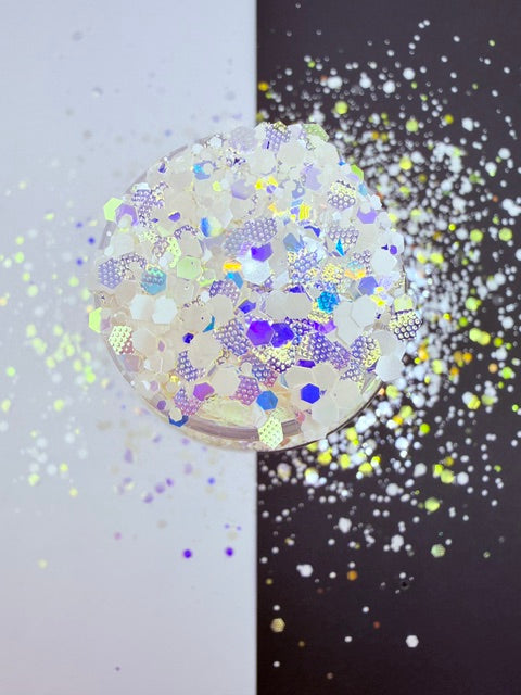 Million Dollar Show- Sparkly White Textured Color Shift Chunky Custom Mixed Glitter