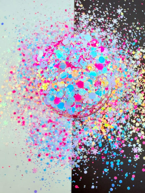 Lollipop Lane- GLOW Pink Opal Snowflake Chunky Custom Mixed Glitter