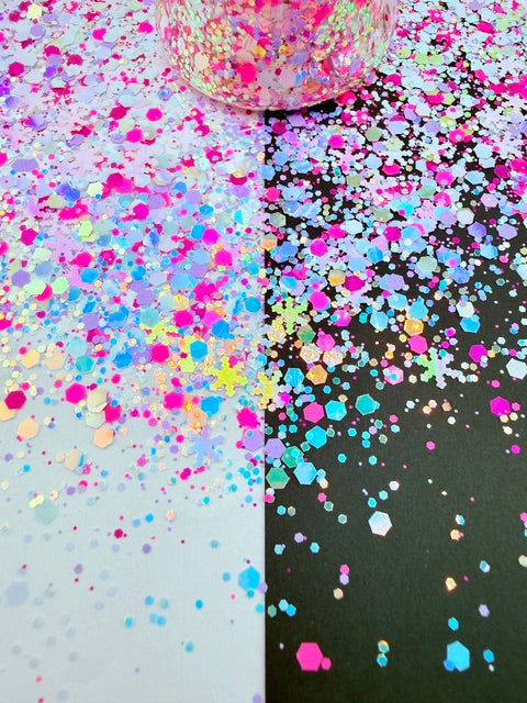 Lollipop Lane- GLOW Pink Opal Snowflake Chunky Custom Mixed Glitter