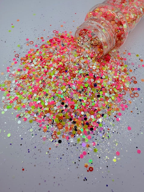 Candy Crush- Pink Yellow Coral Orange Fun Shape Glitter