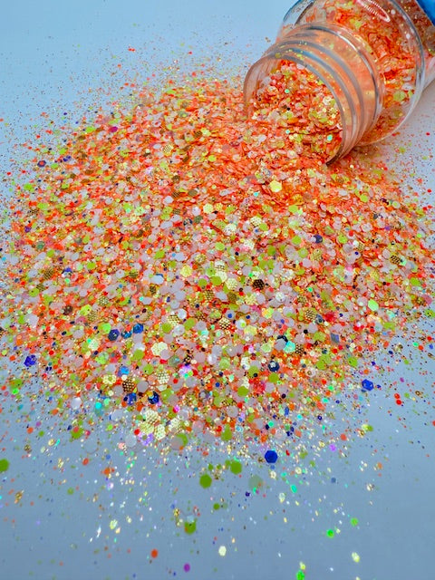 Hawaiian Sparkle - Orange Yellow White Textured Custom Mixed Chunky Glitter 8-4