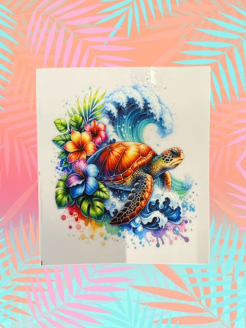 523. Sea Turtle Wave Floral Decal