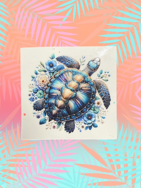 527. Blue Floral Sea Turtle Decal