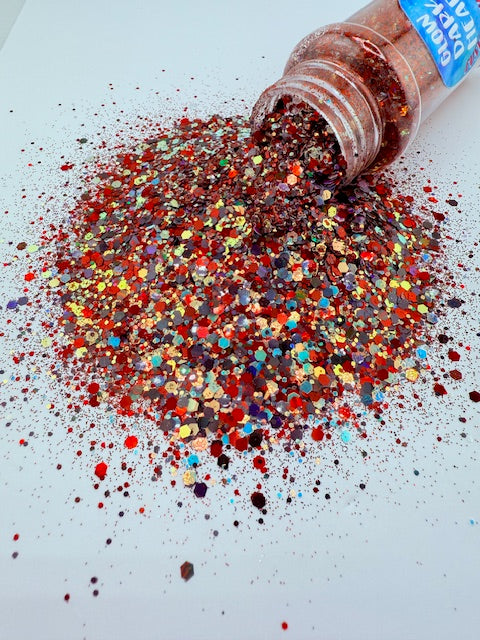 Dark Heart- Red Black Opal Glow in the Dark Chunky Mixed Glitter 12-2