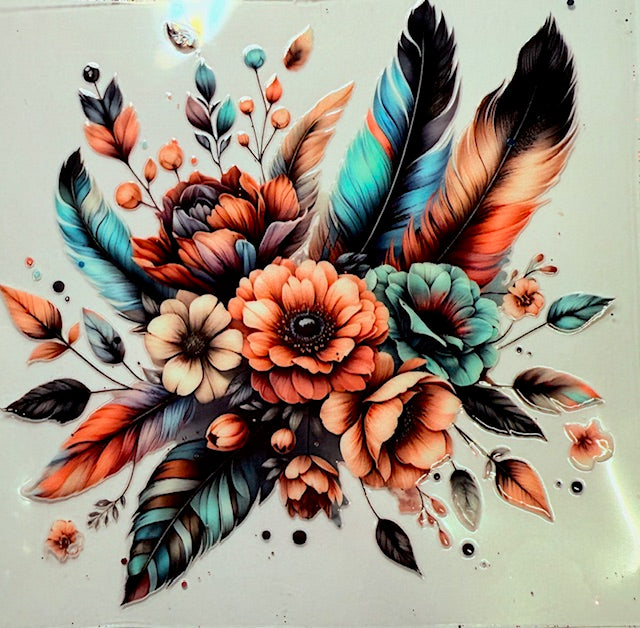 233. Rustic Boho Floral Feather Decal