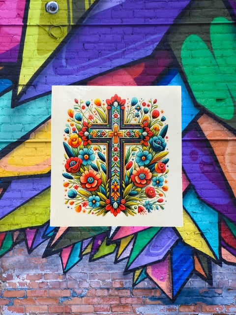 155. Floral Cross Decal